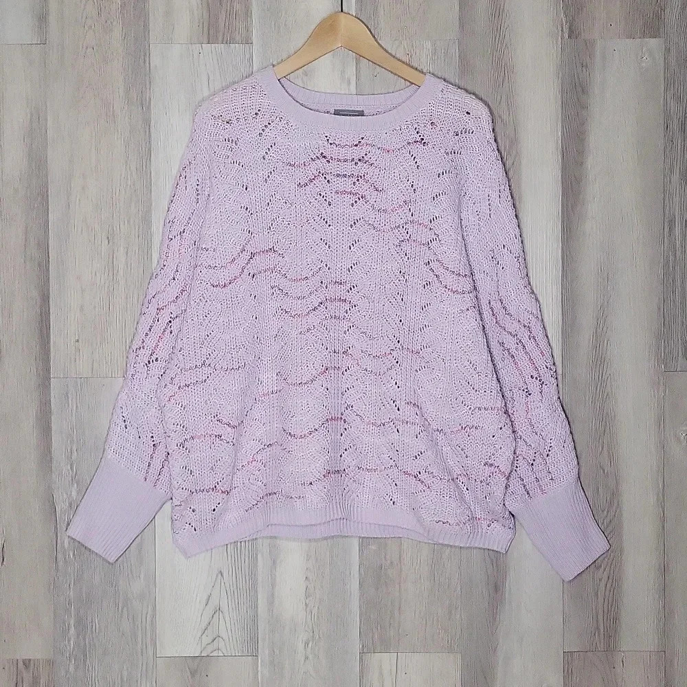 Berkley Jensen Womens XL Lilac Cable Knit Colorful Open Knit Sweater